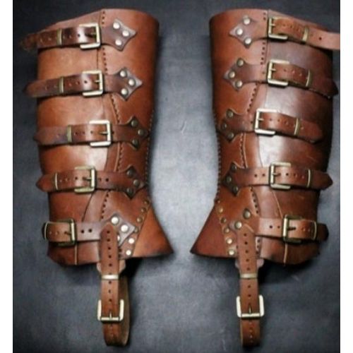 Medieval Renaissance Greaves Boots Shoes Cover Leg Warrior Knight Costume Strap Props