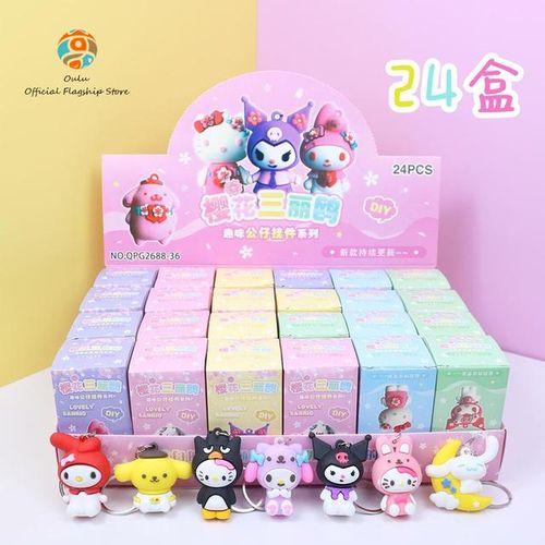 24pcs Moetch Sanrio Keychain Blind Box Kawaii Anime Figure My Melody 5cm Key Ring Mystery Box Birthday For Children