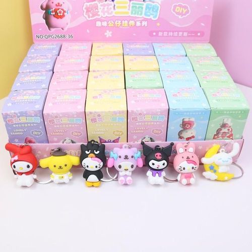 24pcs Moetch Sanrio Keychain Blind Box Kawaii Anime Figure My Melody 5cm Key Ring Mystery Box Birthday For Children
