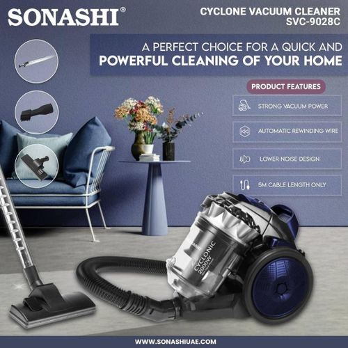 Sonashi Vacuum Cleaner Cyclone Bagless Vacuum Cleaner With Strong Suction Low Noise Design - Black/Blue