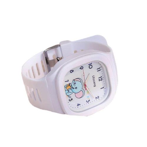 Cute Adorable Elephant Pattern Kids Square Dial Watch White