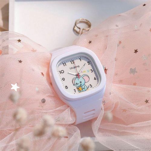 Cute Adorable Elephant Pattern Kids Square Dial Watch White