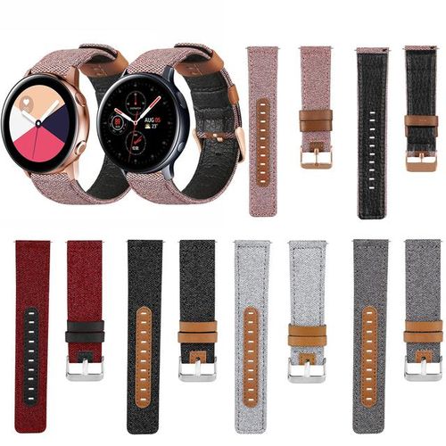 20mm 22mm Canvas Fabric Leather Watch Band Straps For Samsung Galaxy Active 2 44mm 40mm Wrist Band For Active3 41mm Strap