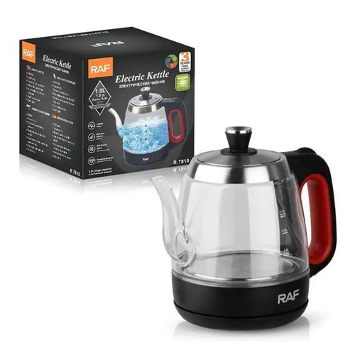 RAF 1.2L Electric Glass Kettle Heat Resistant Boiling Ceramic Glass Kettle Double Layer Protection Protative Glass Kettle 1350W- Multicolor