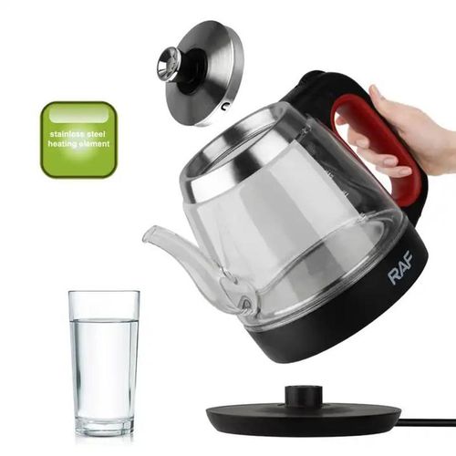 RAF 1.2L Electric Glass Kettle Heat Resistant Boiling Ceramic Glass Kettle Double Layer Protection Protative Glass Kettle 1350W- Multicolor
