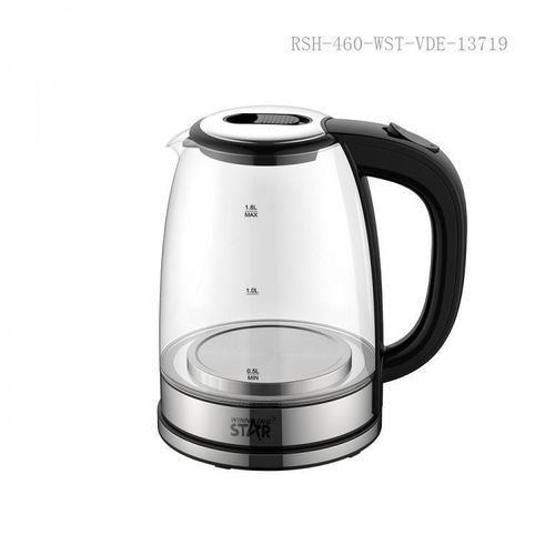 Winningstar 1.8L SS201 High Borosilicate Glass Electric Kettle with 0.4cm Heating Plate Boil/Dry Auto Power Off Protection 75cm Copper Charging Wire VDE Plug- Clear