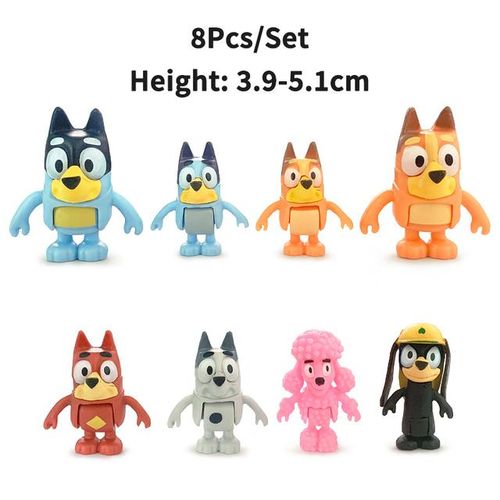 8Pcs Bluey And Bingo Anime Figure Toy Cute PVC Movable Joints Action Figure Model Dolls Kids Birthday Cake Decoration Toys