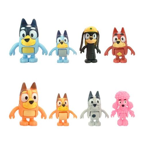 8Pcs Bluey And Bingo Anime Figure Toy Cute PVC Movable Joints Action Figure Model Dolls Kids Birthday Cake Decoration Toys