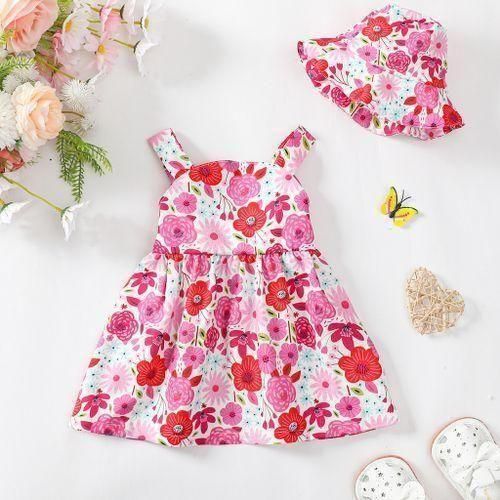 Catpapa 0-3 Years 2pcs Kid Girl Sleeveless Floral Dress With Hat Fashion Daily Style-multicolor