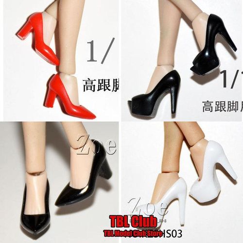 In 1/12 Female High Heels Solid Color Fish Bbilled Pointed High Heels Fit 6inch TBLeague Phicen Action Figure Doll