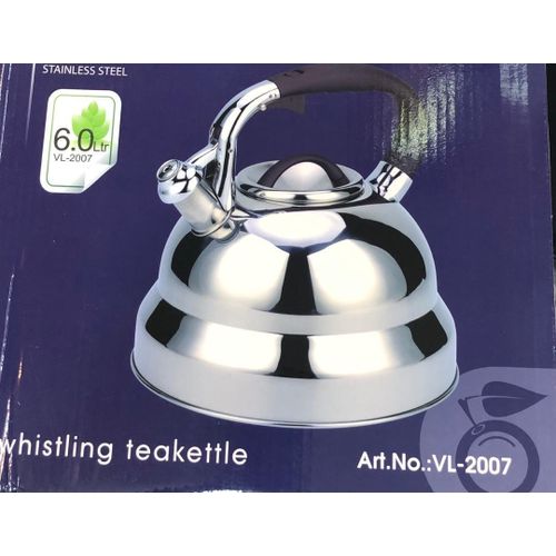 6 Litre Stove Top Whistling Kettle Stainless Steel Fast Boiling Pot Suitable for Stove Top Large Capacity Teapot for Camping Trips, Hiking, Cooking, Campsite Camping Kettle Induction Cooker Gas General - Silver