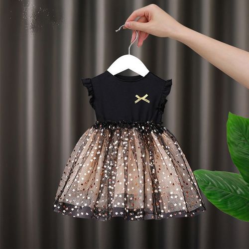Girls Short Sleeve Children‘s Clothes Birthday Dresses - Black