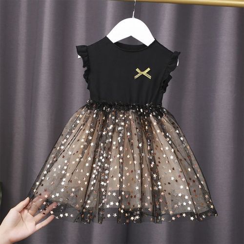 Girls Short Sleeve Children‘s Clothes Birthday Dresses - Black