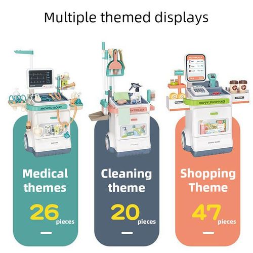 26pcs/20pcs/47pcs Kit For Kids Pretend Station Set Mobile Cart With Kit For Boys Girls Gifts