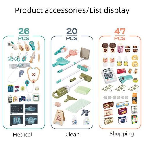 26pcs/20pcs/47pcs Kit For Kids Pretend Station Set Mobile Cart With Kit For Boys Girls Gifts