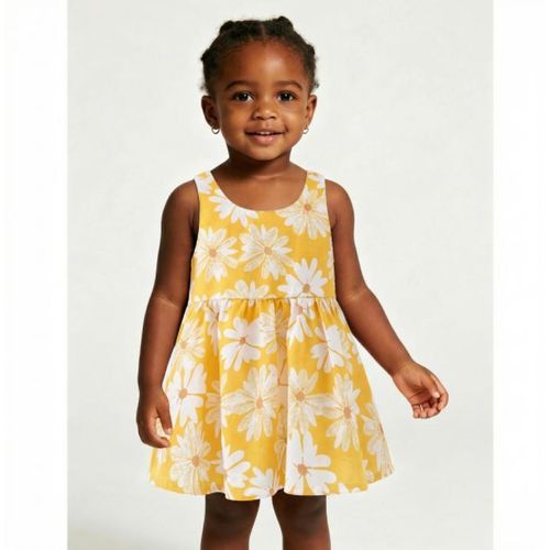 Baby Girl Dress Sleeveless Floral Print Large Hem Bowknot Cotton Dress With Sunhat For Summer-Multicolor