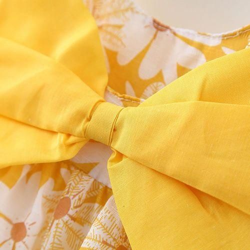 Baby Girl Dress Sleeveless Floral Print Large Hem Bowknot Cotton Dress With Sunhat For Summer-Multicolor