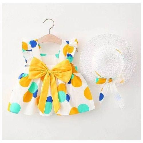 Sleeveless Baby Girl Big Bow Dress Printed Cotton 2-piece Set With Visor&mdash;spliced Circle Set-multicolor