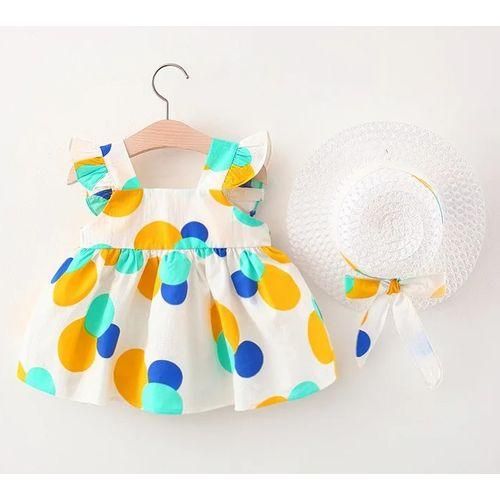 Sleeveless Baby Girl Big Bow Dress Printed Cotton 2-piece Set With Visor—spliced Circle Set-multicolor