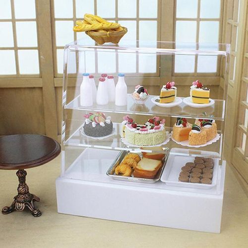 1 Pc Wooden 1:12 Scale Dollhouse Miniature Supermarket Shelves for Food Drink Display Cake Counter Showcase Cabinet