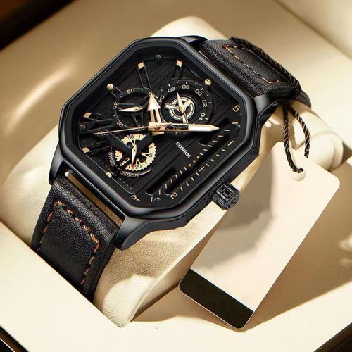 Stylish Waterproof Watch with Mechanical Movement-Black