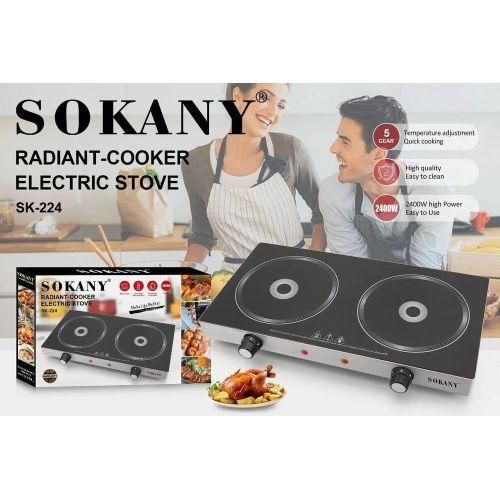 Sokany 2 Burner Tabletop Cooker Electric Infrared Cooker Stove - Black