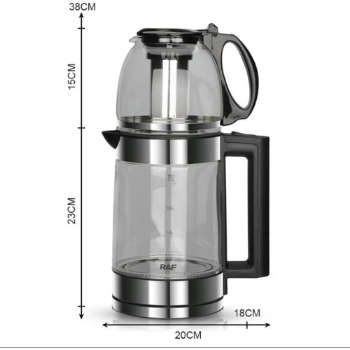 RAF Electric Kettle With Turkish Teapot European standard tea Art Set 1.8L+0.6L Thermal Insulation Electric Kettle tea Art Set Tray Glass Tech Teapot - Multicolor