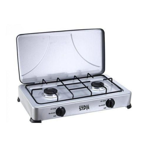 Winningstar 2 Burner Gas Cooking Stove With Lid With Automatic Ignition-Grey.