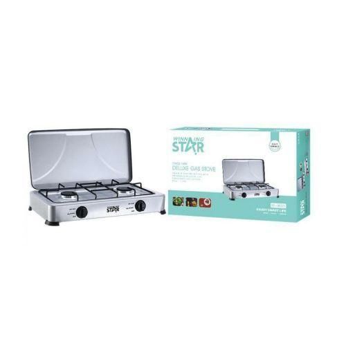 Winningstar 2 Burner Gas Cooking Stove With Lid With Automatic Ignition-Grey.