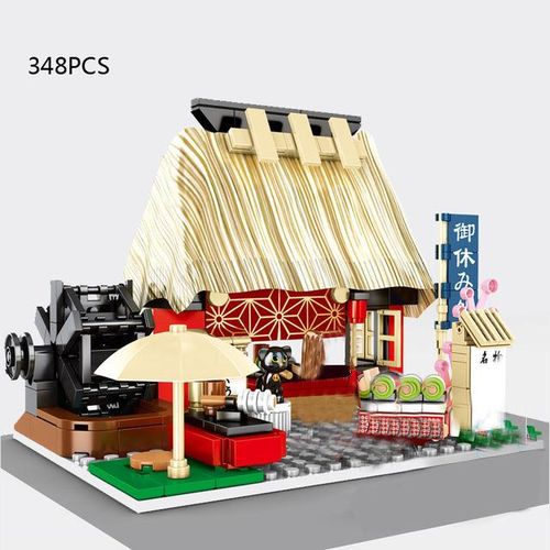 Japan City Street View Build Block Japanese Distillery Crab Meat Barbecue Pancake Shop Teahouse Octopus Store Bricks Toy
