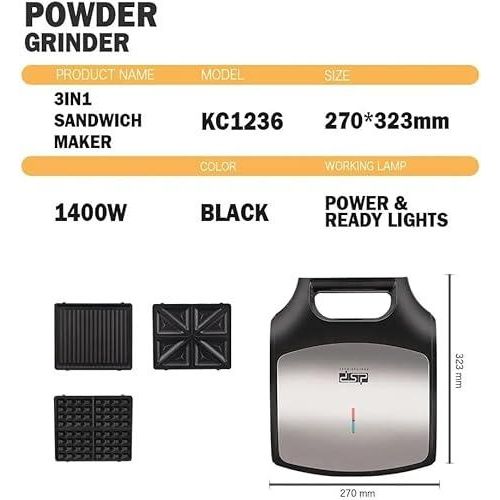 Dsp 3 IN 1 Waffle Maker 1400W- BLACK