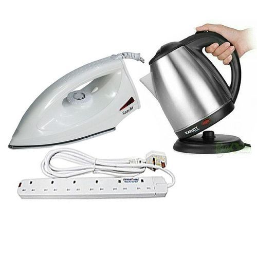Saachi Bundle of Saachi Flat Iron, 2.0 Scarlet Kettle, Six Way Extension Cable