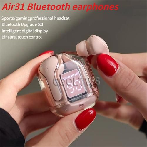 Transparent Wireless Bluetooth Earbuds with Microphone Android Apple Stereo Headphones with LED Digital Display Noise Canceling Headphones Built-in Microphone Children's Sports Work Running Games Business Driving