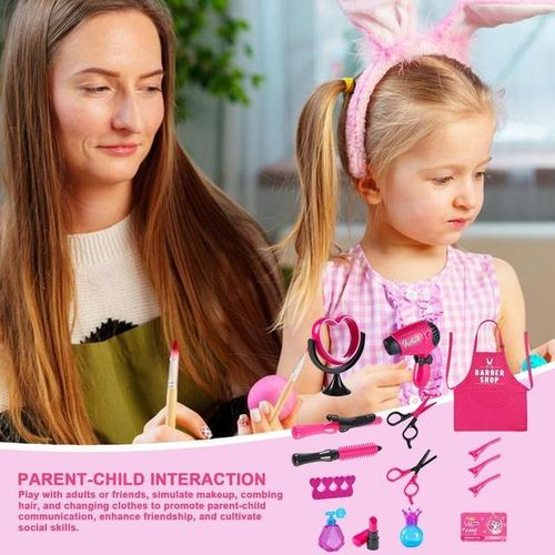 Play Hairdryer Beauty Salon Set for Girls Pretend Hair Styling Set Cute Salon Toy Kit for Develop Hand-Eye Coordination for