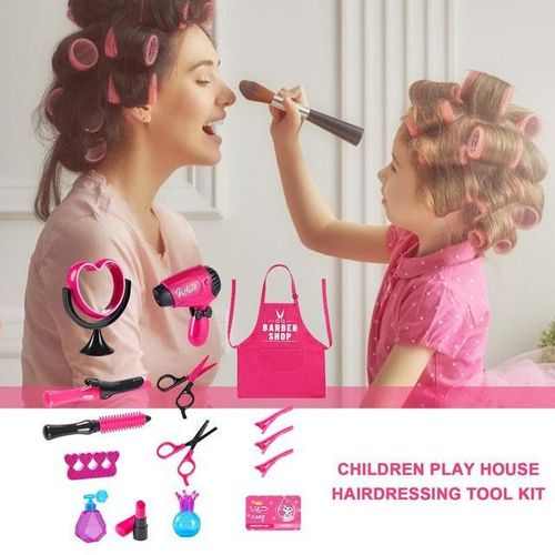 Play Hairdryer Beauty Salon Set for Girls Pretend Hair Styling Set Cute Salon Toy Kit for Develop Hand-Eye Coordination for