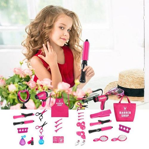Play Hairdryer Beauty Salon Set for Girls Pretend Hair Styling Set Cute Salon Toy Kit for Develop Hand-Eye Coordination for