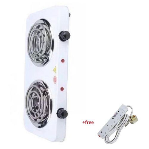 Bundle Double Coil Hotplate Cooker Plus A Free 4 Way Extension- White/Black