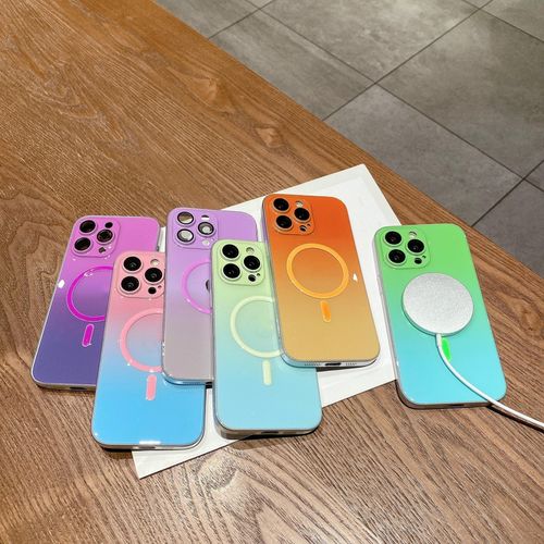 Luminous Magnetic Gradient for Iphone14pro Phone Case Apple 15 Lens All-Inclusive Pc Drop-Resistant I13 Apply Mechanically