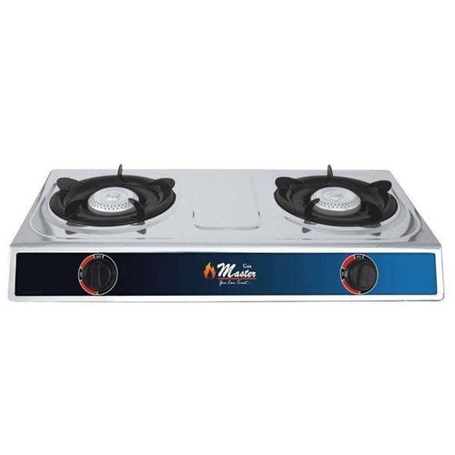 Electro Master Double 2 Burner Gas Cooker Table-Top Gas Stove Hob Hot Plate For Heavy And Large Pot Pans- Silver