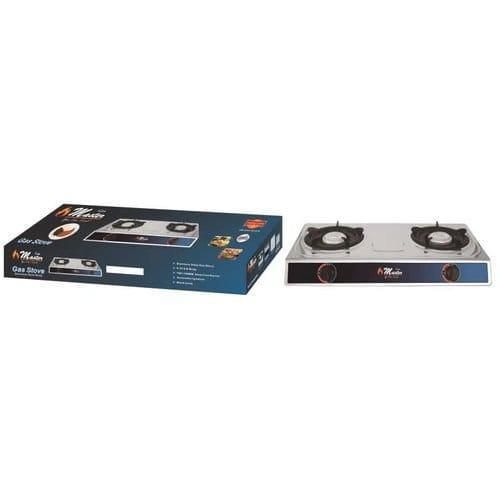 Electro Master Double 2 Burner Gas Cooker Table-Top Gas Stove Hob Hot Plate For Heavy And Large Pot Pans- Silver