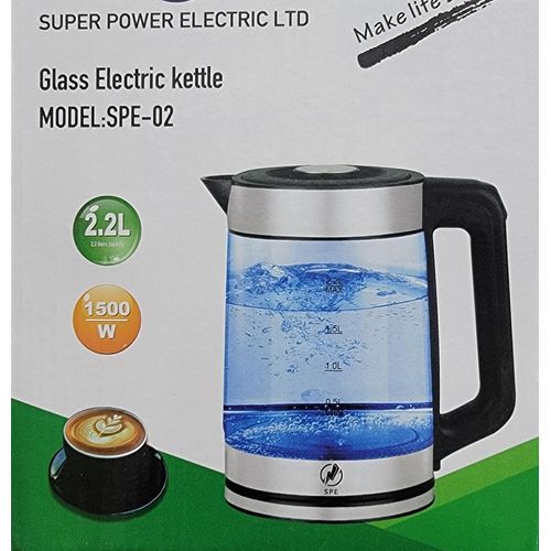 Pearlight 2.2L Glass Electric Kettle- Silver, Glass