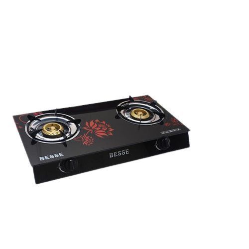 Besse Glass Top Gas Cooker, Double-Black(Decoration May Vary)