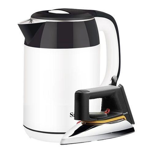 Saachi Large Kettle Of 1.8 Liters And  A Good Dry Iron-White/Black/Silver
