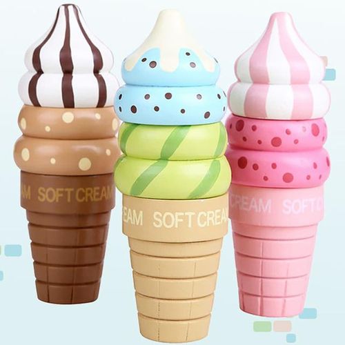 Set Wooden Ice Ice Toys Cones and Sundae Pretend Play Food Set Cut Food Magnetic Swappable Pieces for Ice Creams