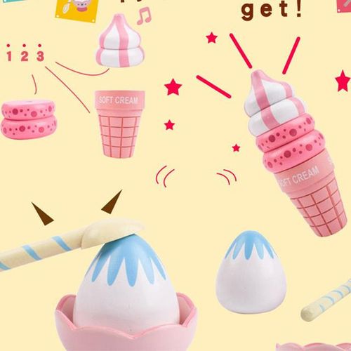 Set Wooden Ice Ice Toys Cones and Sundae Pretend Play Food Set Cut Food Magnetic Swappable Pieces for Ice Creams