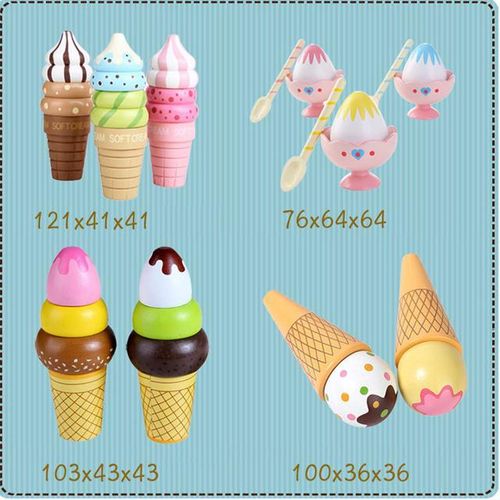 Set Wooden Ice Ice Toys Cones and Sundae Pretend Play Food Set Cut Food Magnetic Swappable Pieces for Ice Creams