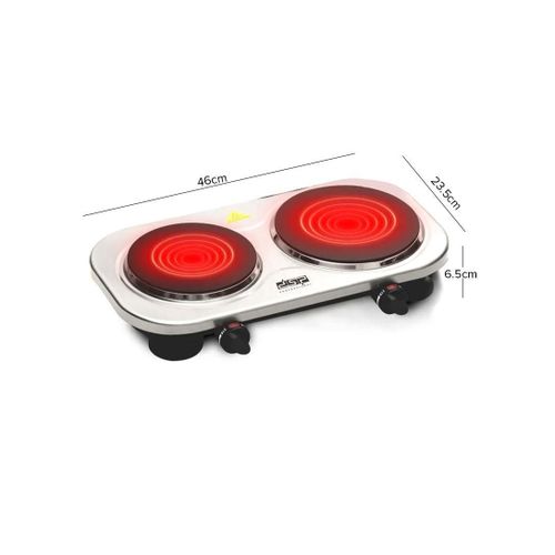 Dsp 200-800W Double Burner Electric Infrared Hot Plate Countertop Cooker Stainless Steel Panel Cooking Stove- Silver