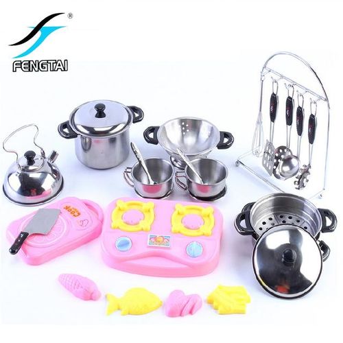 Safety Stainless Steel Kitchen Cooking Utensils Children Mini Tableware set Parent-child Interactive Game Simulation Kitchen