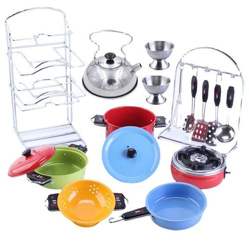 Safety Stainless Steel Kitchen Cooking Utensils Children Mini Tableware set Parent-child Interactive Game Simulation Kitchen