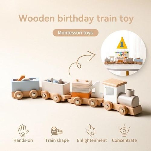 Baby Wooden Train Birthday Montessori Toys Baby Educational Toys Wooden Trolley Game Boys And Girls 1 2 3 4 5 Baby Learning